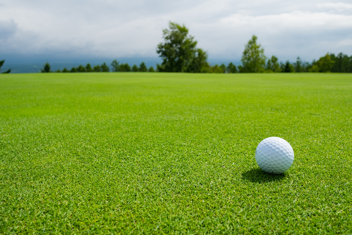 Golf Course where the turf is beautiful and Golf Ball on putting green. Golf is a sport to play on the turf